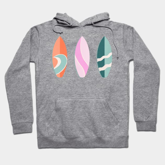 Pink, orange and teal retro surfboards Hoodie by Home Cyn Home 